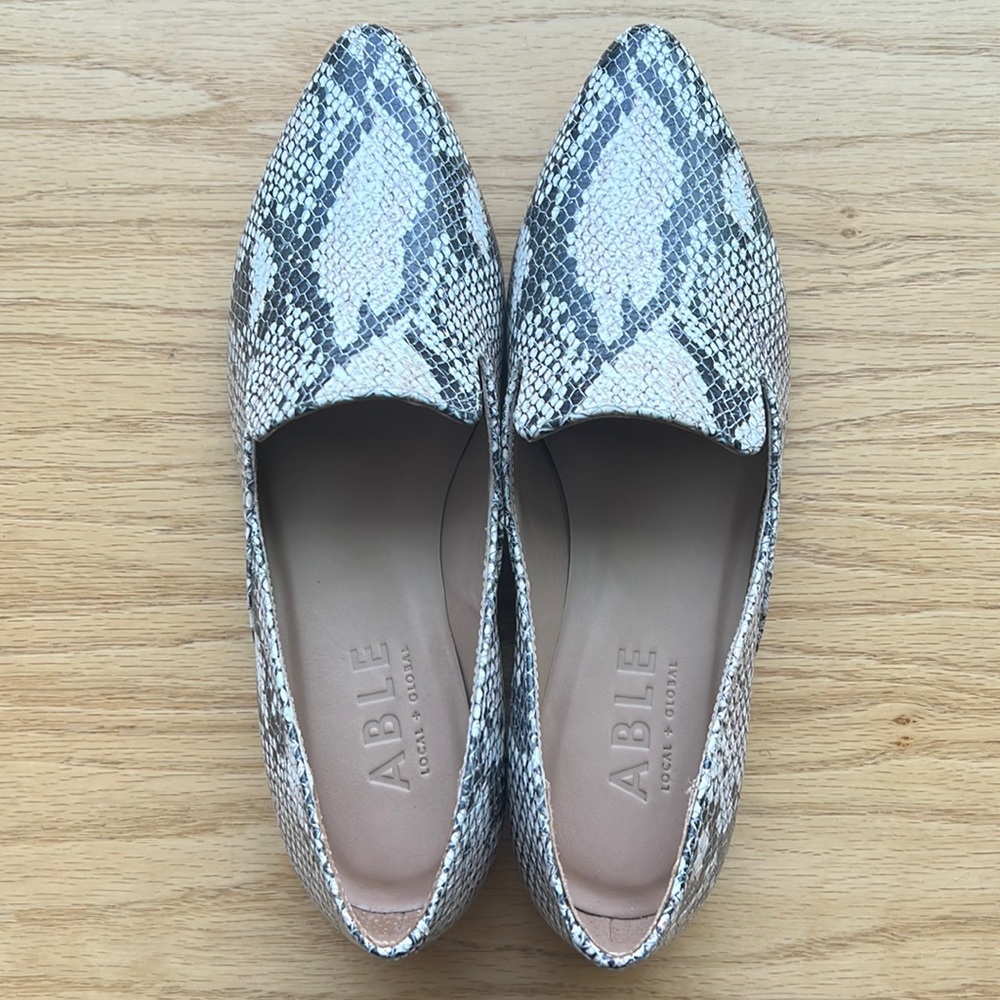 New in box: ABLE Lizbeth Leather Loafers: Snake Print